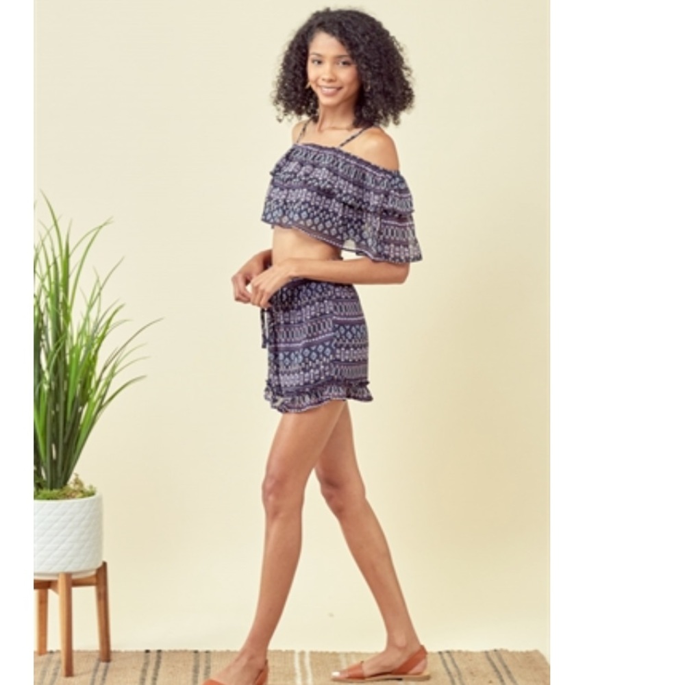 Papaya Printed Ruffle Crop Top